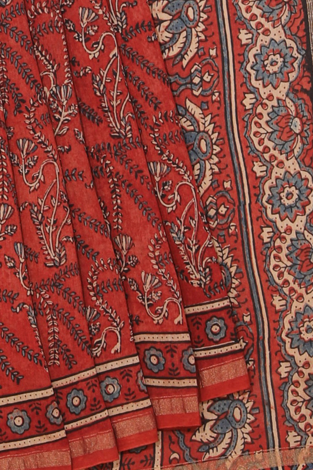Image of Brick Red Ajrakh Chanderi Saree